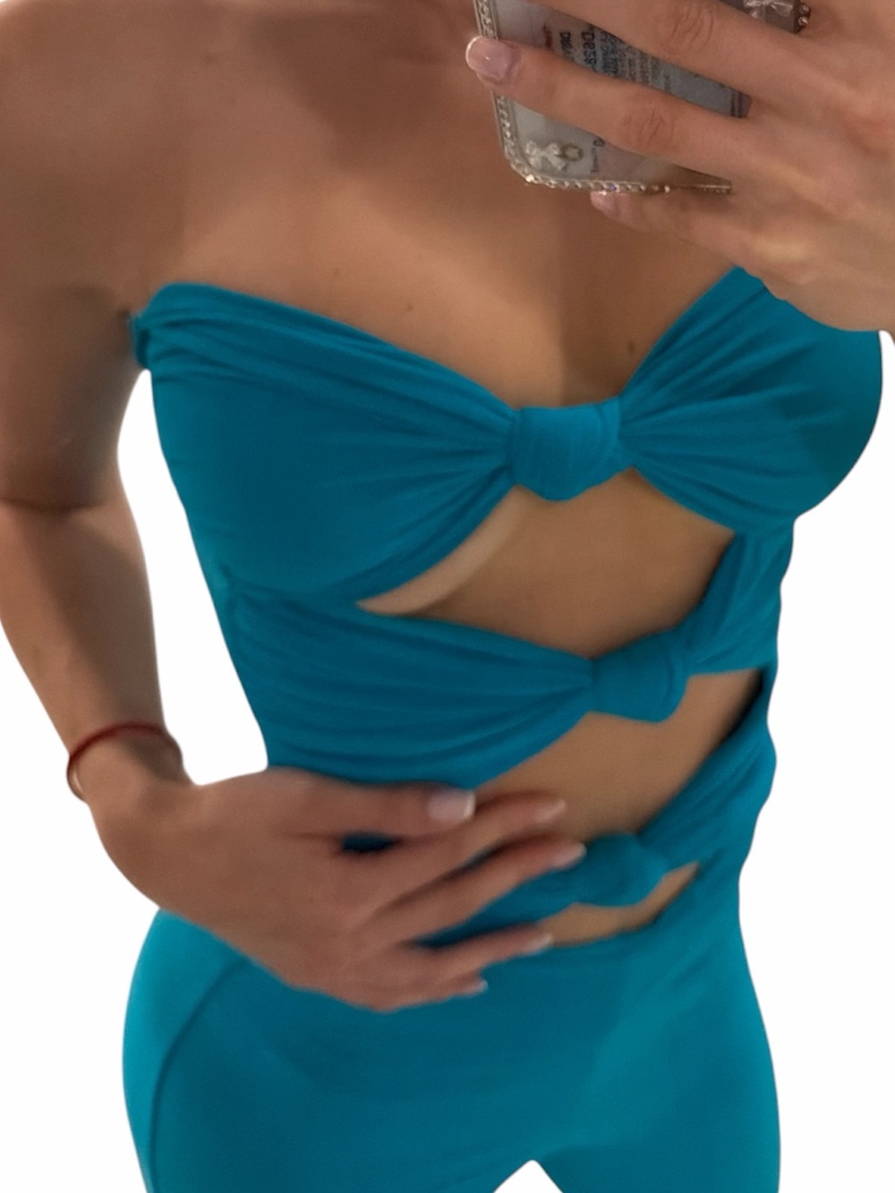 Bright Teal Cutout Strapless Jumpsuit